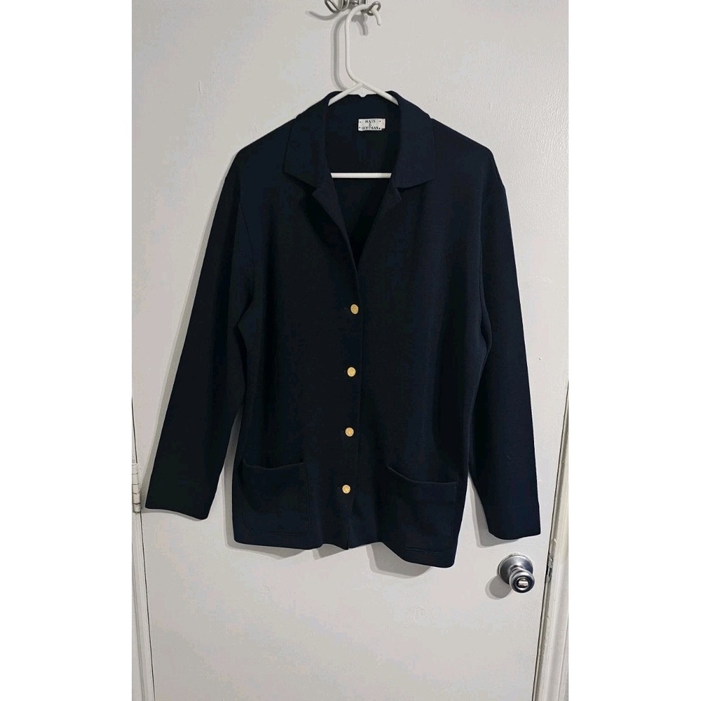 Maus & Hoffman 100% Wool Cardigan Blazer Women's Sz Large Gold Buttons Preppy